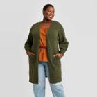 Women's Plus Size Open Neck Jersey Duster Cardigan - Universal Thread Green