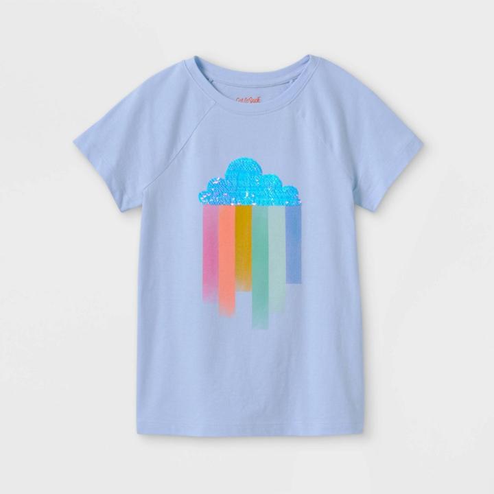 Girls' 'rainbow Cloud' Flip Sequin Short Sleeve T-shirt - Cat & Jack