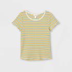 Girls' Rib-knit Printed Short Sleeve Top - Cat & Jack Light Mustard Yellow/cream