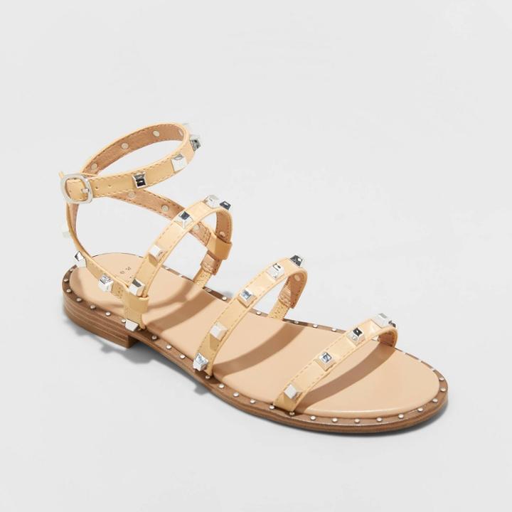 Women's Astrid Wide Width Studded Strappy Sandals - A New Day Tan