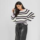 Women's Plus Size Striped Long Sleeve Cozy Crew Neck Sweater - Who What Wear Black/purple X, Black/purple
