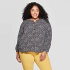 Women's Plus Size Floral Print 3/4 Sleeve Crewneck Button-front Peasant Top - Universal Thread Black X