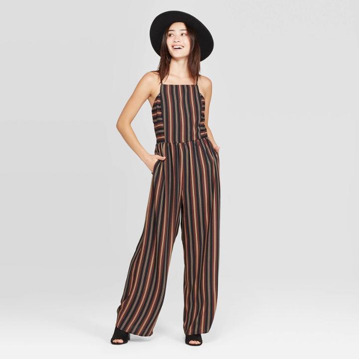 Women's Striped Square Neck Sleeveless Jumpsuit - Xhilaration Black