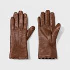 Women's Striped Leather Scallops Gloves - A New Day Brown