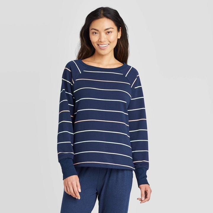 Women's Striped Beautifully Soft Fleece Lounge Sweatshirt - Stars Above Navy S, Women's, Size: