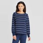 Women's Striped Beautifully Soft Fleece Lounge Sweatshirt - Stars Above Navy S, Women's, Size:
