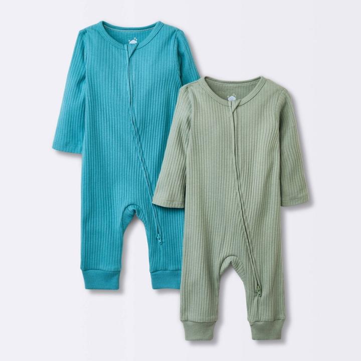 Baby 2pk Basic Wide Rib Romper - Cloud Island Green