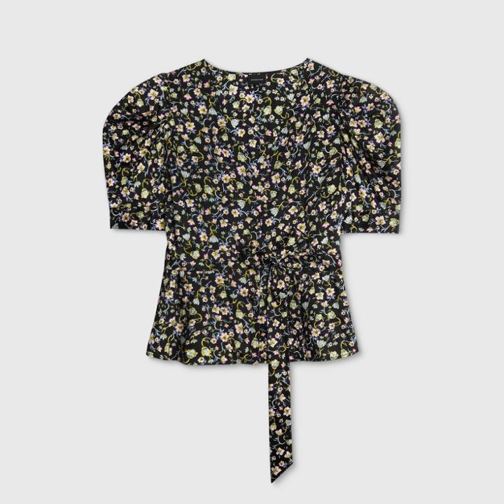 Women's Printed Bishop Short Sleeve Blouse - Who What Wear Black