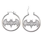 Women's Dc Comics Batman Logo Stainless Steel Glitter Hoop Earrings -