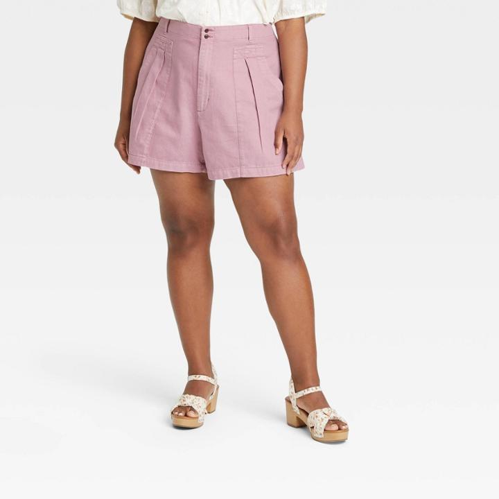 Women's Plus Size High-rise A-line Pleated Shorts - Universal Thread Purple