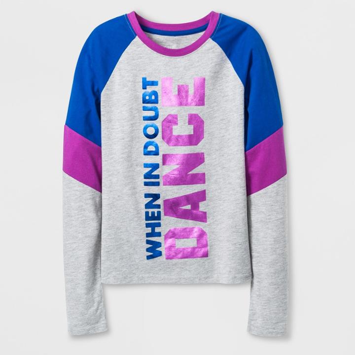 Bioworld Girls' Long Sleeve 'when In Doubt' Dance Activewear T-shirt - Heather Gray
