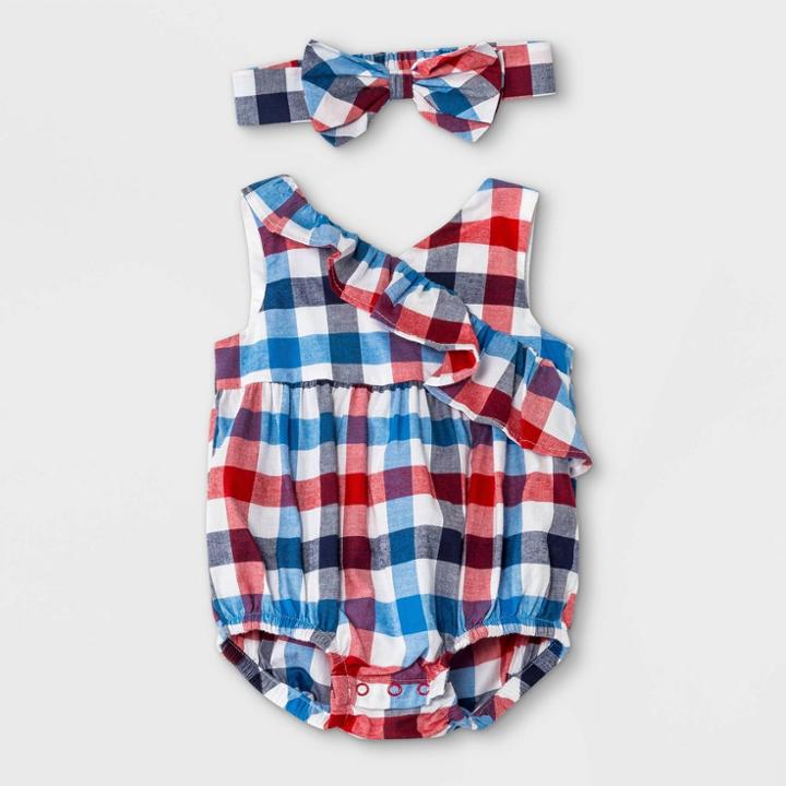 Baby Girls' Family Plaid Romper - Cat & Jack Blue Newborn