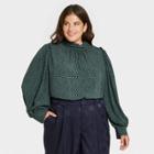 Women's Plus Size Ruffle Long Sleeve Blouse - A New Day Green