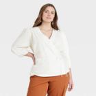 Women's Plus Size Long Sleeve Wrap Top - A New Day Cream