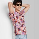 Men's Regular Fit Floral Print Short Sleeve Button-down Shirt - Original Use Coral