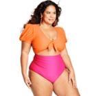 Women's Colorblock Puff Sleeve Tie-front One Piece Swimsuit - Tabitha Brown For Target Orange/pink