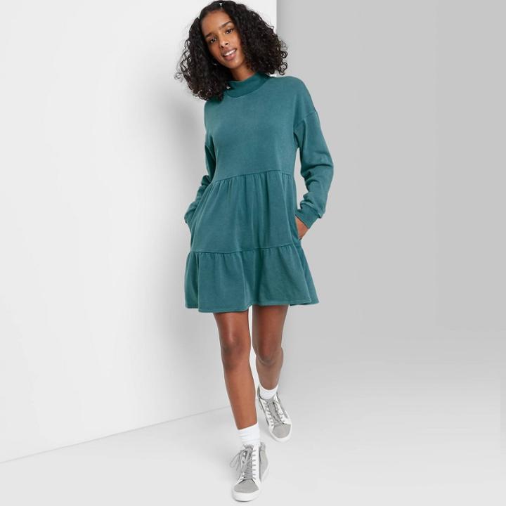 Women's Long Sleeve Sweatshirt Dress - Wild Fable Washed Blue