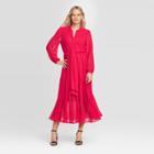 Women's Long Sleeve Round Neck Romantic Midi Dress - Who What Wear Red