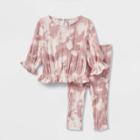 Grayson Collective Baby Girls' 2pc Tie-dye Top & Bottom Set - Rose Pink Newborn