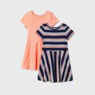 Toddler Girls' 2pk Striped And Solid Dress - Cat & Jack Navy/neon Peach