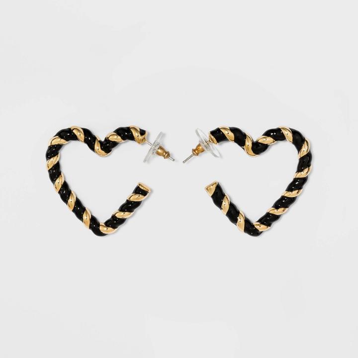 Sugarfix By Baublebar Two-tone Braided Heart Hoop Earrings - Black