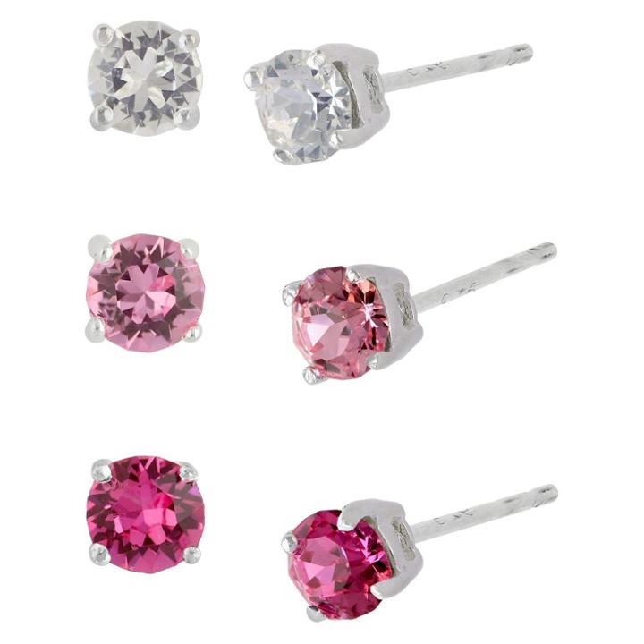 Target Women's Sterling Silver Cubic Zirconia Set Of 3 Round Stud Earrings -
