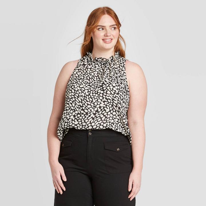 Women's Plus Size Sleeveless High Neck Ruffle Blouse - Who What Wear White 1x, Women's,
