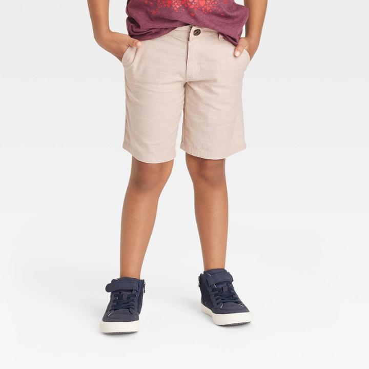 Boys' Flat Front 'above The Knee' Chambray Shorts - Cat & Jack Beige