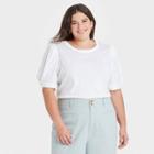 Women's Plus Size Slim Fit Puff Short Sleeve Round Neck T-shirt - A New Day White