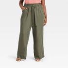 Women's Plus Size Mid-rise Tie-waist Wide Leg Pants - Knox Rose Olive Green