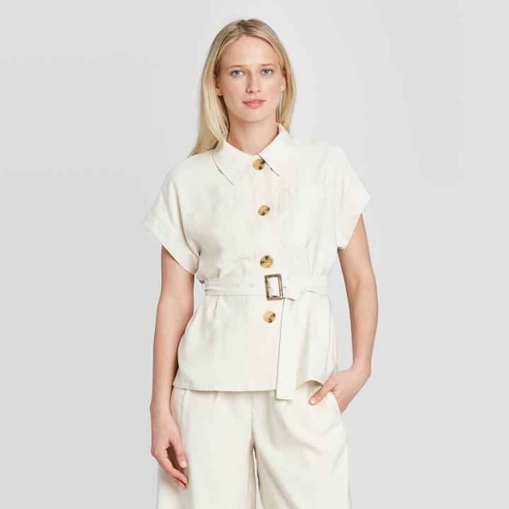 Women's Short Sleeve Utility Jacket - Who What Wear Off White S, Women's, Size: