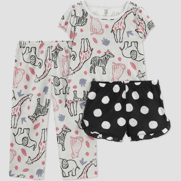 Carter's Just One You Toddler Girls' 3pc Zoo Animal And Polka Dots Pajama Set - Black