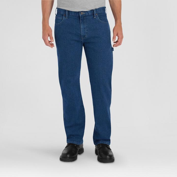 Dickies Men's Relaxed Fit Straight Leg Flex Carpenter Jean Rinsed Indigo 32x30, Indigo Blue