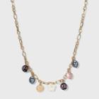 Simulated Pearl And Floral Charm Necklace - A New Day Black