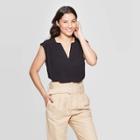 Women's Regular Fit Sleeveless V-neck Woven Tunic - A New Day Black