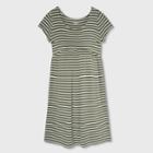 Striped Short Sleeve Pleated Front A-line Maternity Dress - Isabel Maternity By Ingrid & Isabel Cream