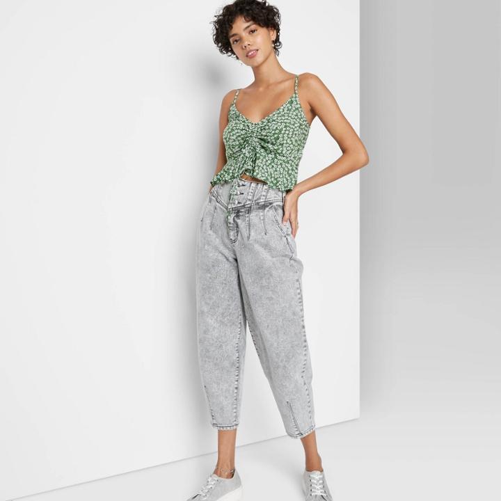 Women's Cinch Front Peplum Tank Top - Wild Fable Green Floral
