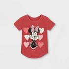 Disney Toddler Girls' Minnie Mouse Hearts Valentine's Day Short Sleeve Graphic T-shirt - Pink