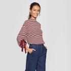 Women's Striped 3/4 Sleeve Turtleneck Blouse - 3hearts (juniors') Burgundy/oatmeal