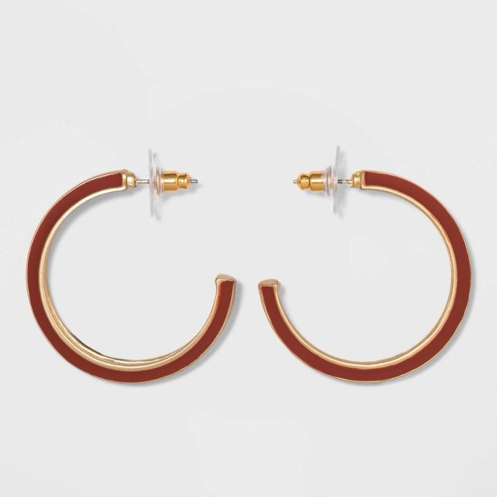 Worn Gold Post Enamel Hoop Earring - Universal Thread Red, Women's,
