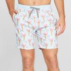 Trinity Collective Men's Striped 7.5 Pinkish Flamingo Patterned Elastic Waist Board Shorts - Blue