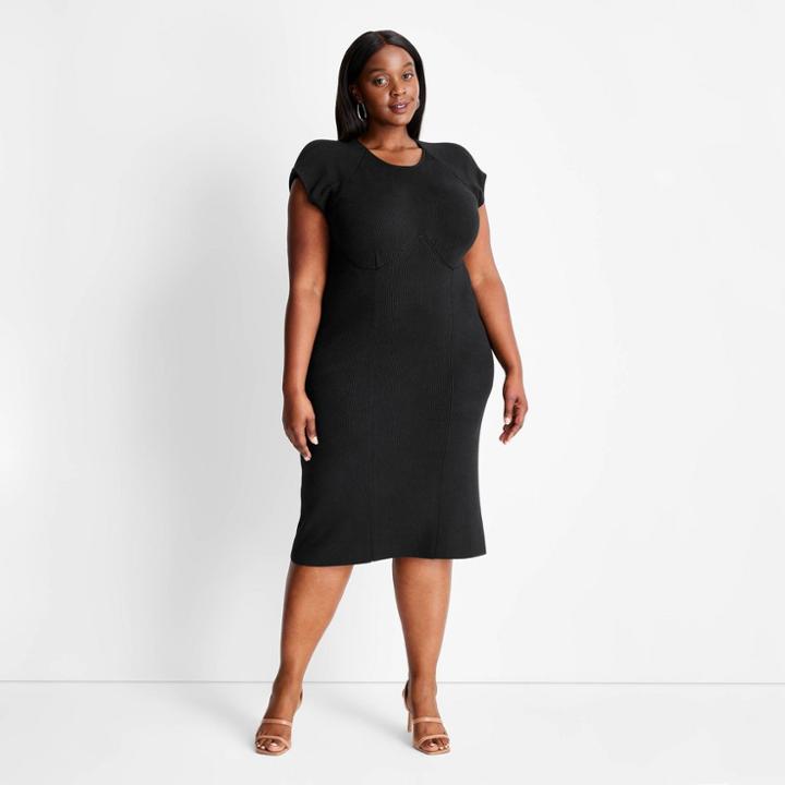 Women's Plus Size Short Sleeve Open Back Sweater Dress - Future Collective With Kahlana Barfield Brown Black