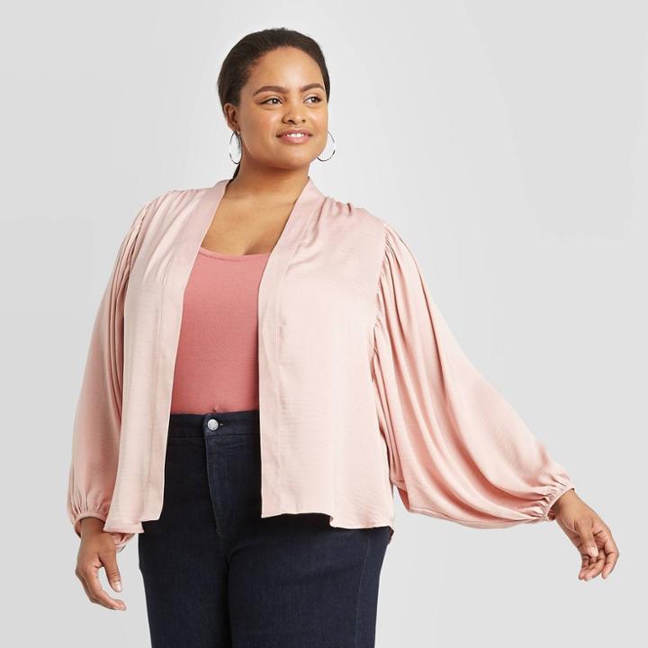 Women's Plus Size Short Rounded Kimono - A New Day Pink One Size, Women's