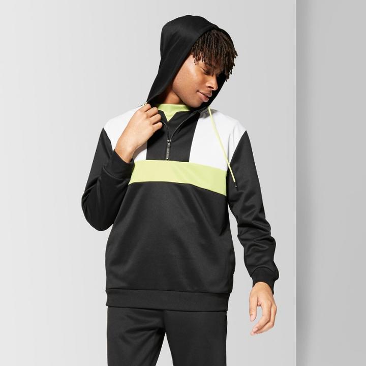Men's Casual Fit Long Sleeve Quarter Zip Hooded Sweatshirt - Original Use Black