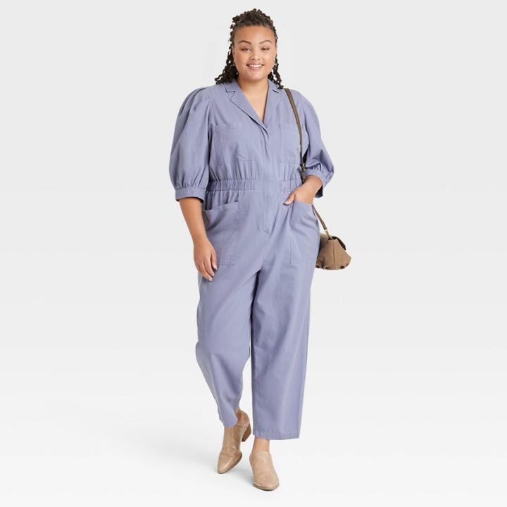 Women's Plus Size Puff 3/4 Sleeve Boilersuit - Universal Thread Blue