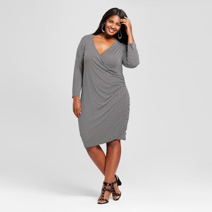 Women's Plus Size Knit Wrap Dress - Ava & Viv Black/white