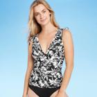 Women's Shoulder Cinch Tankini Top - Kona Sol Black & White Floral