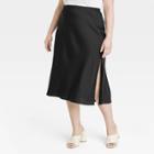 Women's Plus Size Plus Size Midi A-line Slip Skirt - A New Day Black