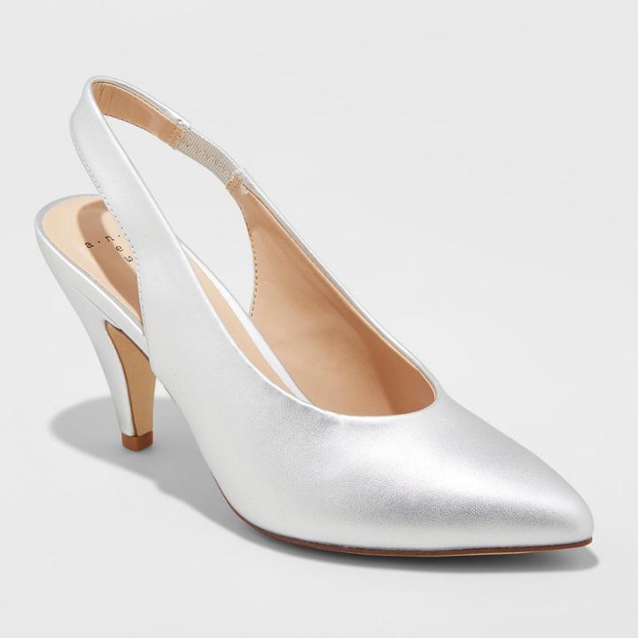 Women's Nettie Wide Width Microsuede Sling Back High Vamp Heeled Pumps - A New Day