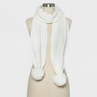Women's Ribbed Poms Scarf - A New Day Cream (ivory)